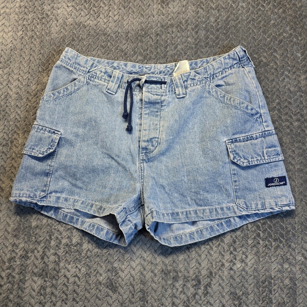 Vintage Jordache Denim Cargo Shorts Women Size 11/12 Light Wash‎ Drawstring Y2K